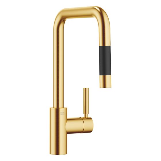 Dornbracht Einhebelmischer Meta Square Pull-down mit Brausefunktion, Ausladung 240mm, max. 10,4l/min, Messing geb 23kt Gold