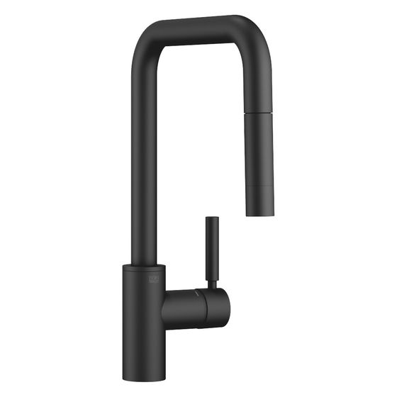 Dornbracht Einhebelmischer Meta Square Pull-down mit Brausefunktion, Ausladung 240mm, max. 10,4l/min, Schwarz matt