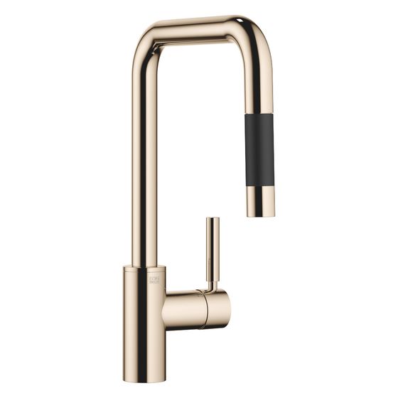 Dornbracht Einhebelmischer Meta Square Pull-down mit Brausefunktion, Ausladung 240mm, max. 10,4l/min, Champagne 22kt Gold