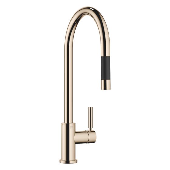 Dornbracht Einhebelmischer Tara Pull-down mit Brausefunktion, Ausladung 240mm, max. 10,4l/min, Champagne 22kt Gold