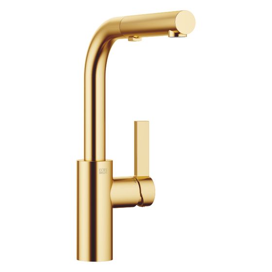 Dornbracht Einhebelmischer Elio Pull-out mit Brausefunktion Ausladung 219mm, Messing gebürstet 23kt Gold