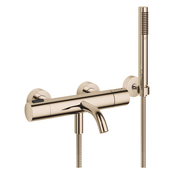 Dornbracht Wannen-Thermostat Meta für Wandmontage mit Schlauchbrausegarnitur, Ausladung 210mm, 16,9l/min, Light Gold