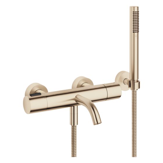 Dornbracht Wannen-Thermostat Meta für Wandmontage mit Schlauchbrausegarnitur, Ausladung 210mm, 16,9l/min, Light Gold gebürstet