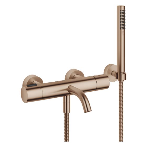 Dornbracht Wannen-Thermostat Meta für Wandmontage mit Schlauchbrausegarnitur, Ausladung 210mm, 16,9l/min, Bronze gebürstet