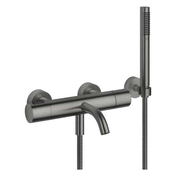 Dornbracht Wannen-Thermostat Meta für Wandmontage mit Schlauchbrausegarnitur, Ausladung 210mm, 16,9l/min, Dark Platinum geb