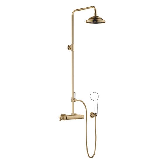 Dornbracht Shower Pipe Madison mit Brause-Thermostat ohne Handbrause, Dark Brass gebürstet