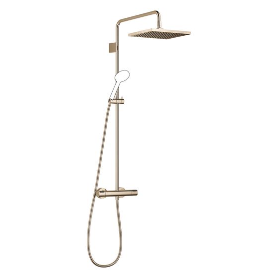 Dornbracht Showerpipe Symetrics mit Brause-Thermostat ohne Handbrause Regenbrause 300x240mm 14l/min, Light Gold PVD