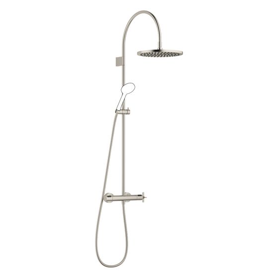 Dornbracht Showerpipe Vaia mit Brause-Thermostat, Ausladung 420mm, 300mm, 14l/min, Platin gebürstet
