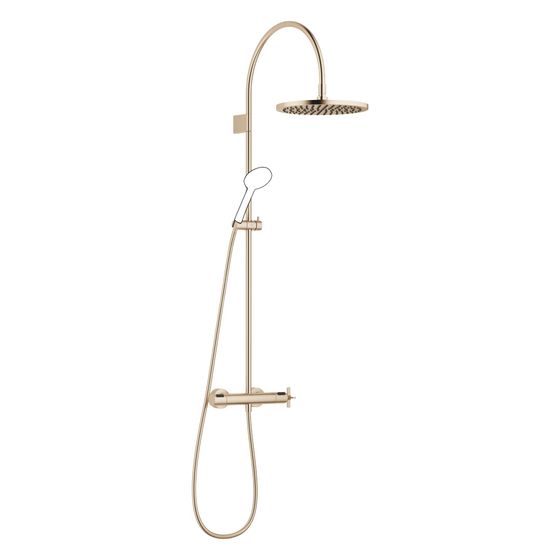 Dornbracht Showerpipe Vaia mit Brause-Thermostat, Ausladung 420mm, 300mm, 14l/min, Champagne gebürstet 22kt Gold