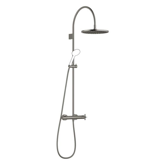 Dornbracht Showerpipe Vaia mit Brause-Thermostat, Ausladung 420mm, 300mm, 14l/min, Dark Platinum gebürstet