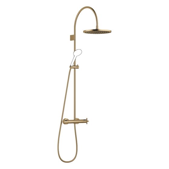 Dornbracht Showerpipe Tara, Brause-Thermostat, 420mm, Kopfbrause 300mm, 14l/min, Dark Brass gebürstet, 34465892-39
