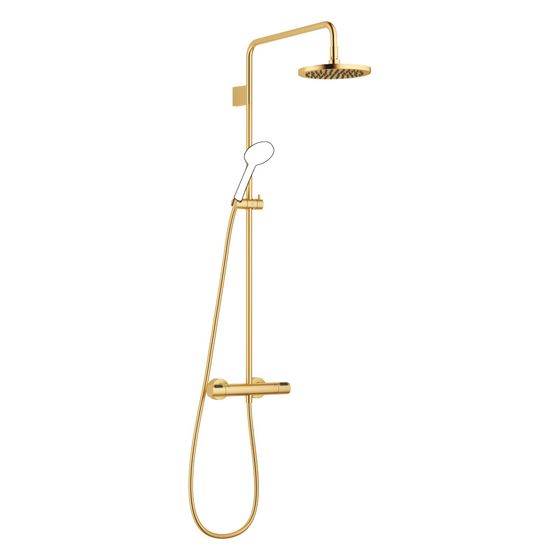 Dornbracht Showerpipe mit Brause-Thermostat und Handbrausegarnitur D 220mm 9l/min, Gold gebürstet PVD