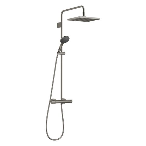 Dornbracht Showerpipe Symetrics mit Brause-Thermostat und Handbrausegarnitur Regenbrause 300x240mm 14l/min, Dark Platinum geb