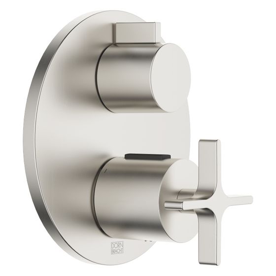 Dornbracht Unterputz-Thermostat Vaia mit Einweg-Mengenregulierung, Abdeckplatte 150mm, Platin gebürstet