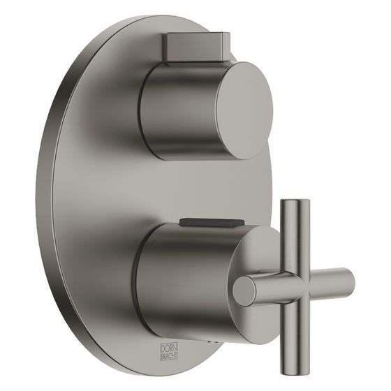 Dornbracht Unterputz-Thermostat Tara mit Einweg-Mengenregulierung, Abdeckplatte 150mm, Dark Platinum gebürstet, 36425892-99