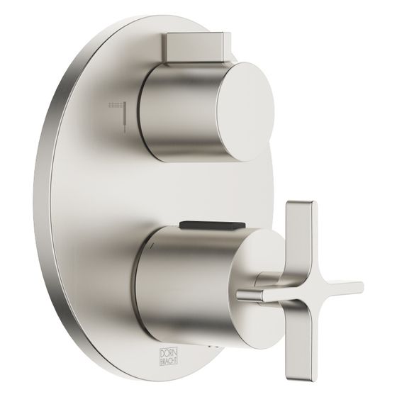 Dornbracht Unterputz-Thermostat Vaia mit Zweiwege-Mengenregulierung, Abdeckplatte 150mm, Platin gebürstet