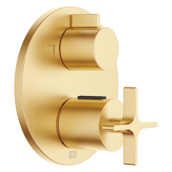 Dornbracht Unterputz-Thermostat Vaia mit Zweiwege-Mengenregulierung, Abdeckplatte 150mm, Messing gebürstet 23kt Gold