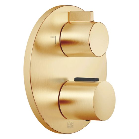 Dornbracht Unterputz-Thermostat mit Zweiwege-Mengenregulierung Abdeckplatte D 150mm, Gold gebürstet PVD