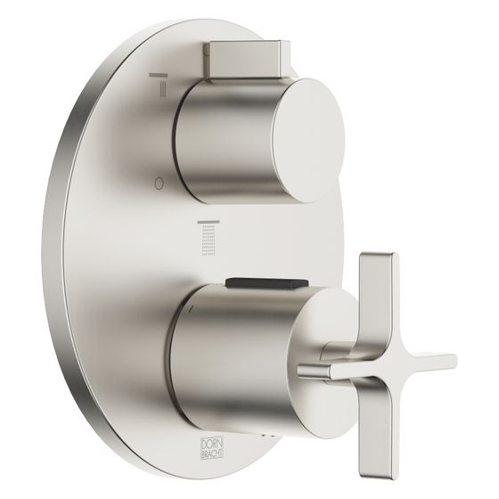Dornbracht Unterputz-Thermostat Vaia mit Dreiwege-Mengenregulierung, Abdeckplatte 150mm, Platin gebürstet
