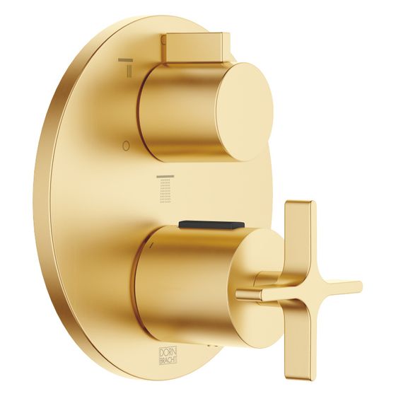Dornbracht Unterputz-Thermostat Vaia mit Dreiwege-Mengenregulierung, Abdeckplatte 150mm, Messing gebürstet 23kt Gold