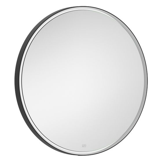 Dornbracht Lichtspiegel rund mit umlaufendem Aluminiumrahmen LED-Beleuchtung dimmbar IP44 600mm Ausladung 40mm, Schwarz matt