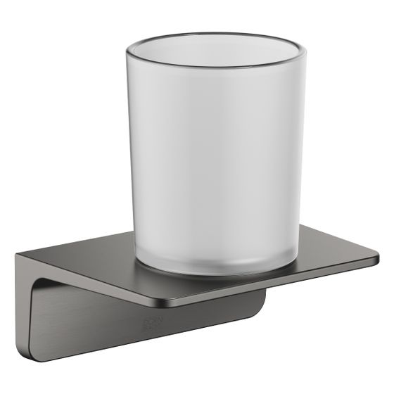 Dornbracht Glashalter, 90mm Stichmaß, Kristallglas matt, Ausladung 103mm, Dark Platinum gebürstet