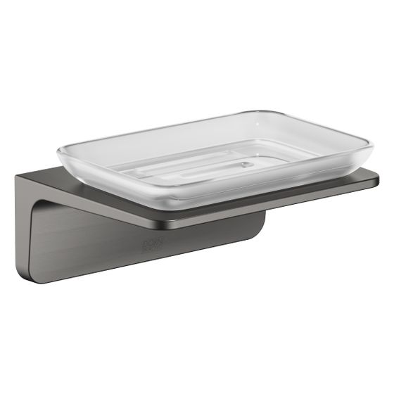 Dornbracht Seifenhalter Kristallglas matt 140x67x103mm Stichmaß 90mm, Dark Platinum gebürstet