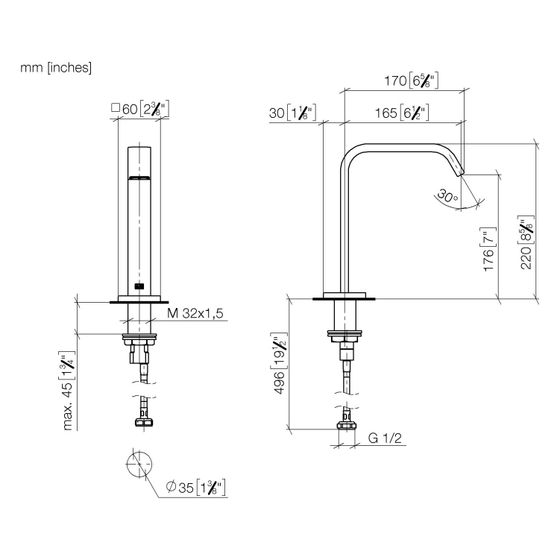 Dornbracht Waschtisch-Standauslauf IMO Ausladung 165mm, 4,5l/min, Gold gebürstet PVD