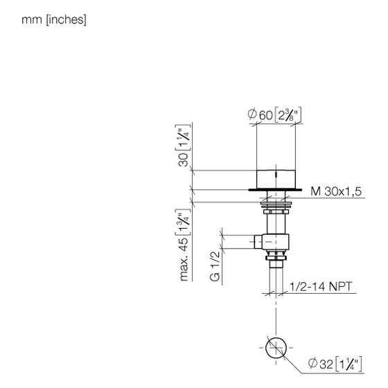 Dornbracht Seitenventil Deque linksschließend warm ohne Rosette Bohrung 32mm Griff 60mm, Bronze gebürstet