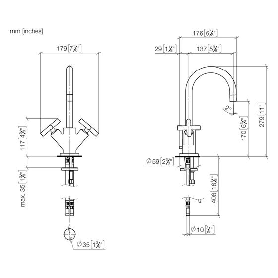 Dornbracht Waschtisch-Einlochbatterie Tara mit Ablaufgarnitur, schwenkbar, 135mm, 7l/min, Dark Brass gebürstet, 22512892-39