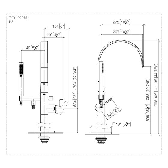 Dornbracht Wannen-Einhandbatterie Mem, mit Standrohr für freistehende Montage, 281mm, max. 25,1l/min, Bronze gebürstet