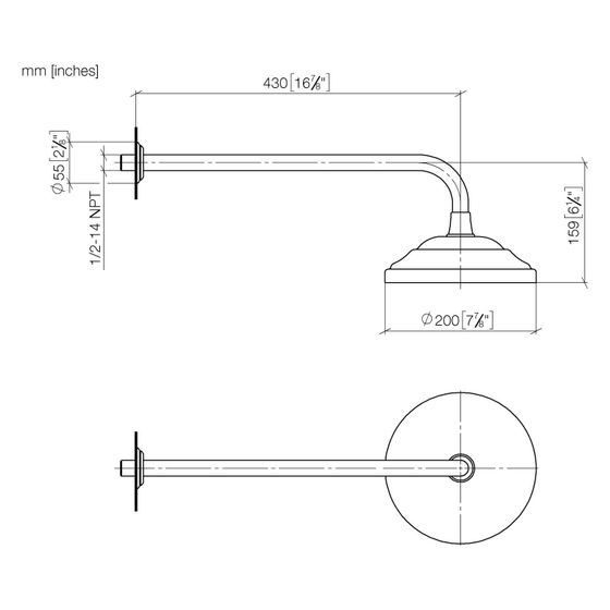 Dornbracht Regenbrause mit Wandanbindung Madison 14l/min, Ausladung 435mm, Bronze gebürstet