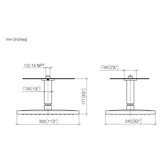 Dornbracht Regenbrause Symetrics mit Deckenanbindung FlowReduce 300x240mm 6,8l/min, Gold gebürstet PVD
