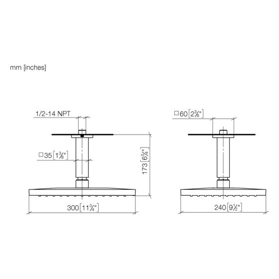 Dornbracht Regenbrause Symetrics mit Deckenanbindung 300x240mm 14l/min, Gold gebürstet PVD