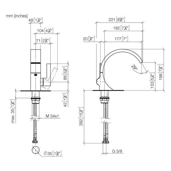 Dornbracht Waschtisch-Einhandbatterie CYO ohne Ablaufgarnitur Ausladung 177mm, Bronze gebürstet