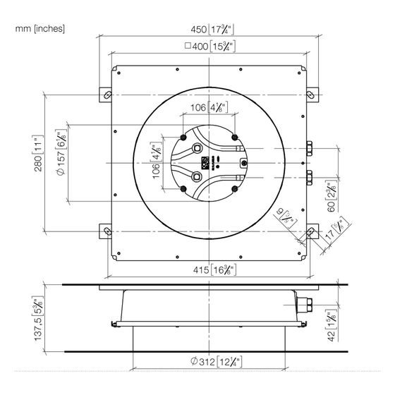Dornbracht Unterputz-Deckeneinbaukasten für Deckeneinbau flächenbündig Durchmesser 310mm 2x Anschluss IG 1/2