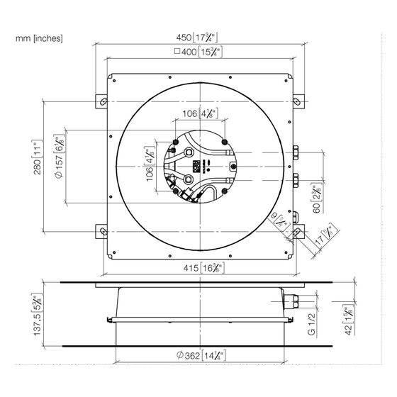 Dornbracht Unterputz-Deckeneinbaukasten für Deckeneinbau mit Licht flächenbündig Durchmesser 360mm 2x Anschluss IG 1/2