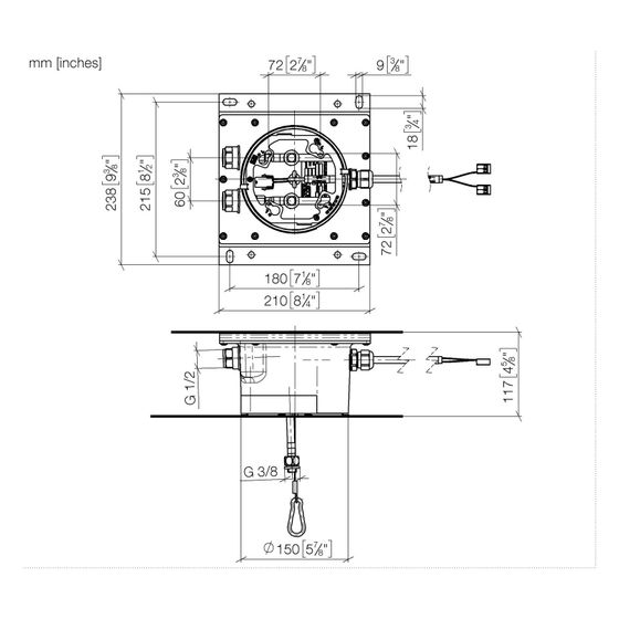 Dornbracht Unterputz-Deckeneinbaukasten für Deckenanbindung mit Licht 2x Anschluss IG 1/2