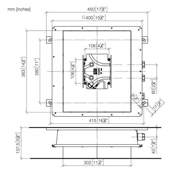 Dornbracht Unterputz-Deckeneinbaukasten für Deckeneinbau mit Licht flächenbündig 360x300mm 2x Anschluss IG 1/2