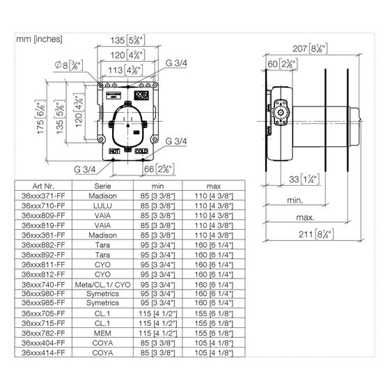 Dornbracht Unterputz-Thermostatmodul Xtool ohne Mengenregulierung Messing bleifrei 2x Anschluss IG 3/4