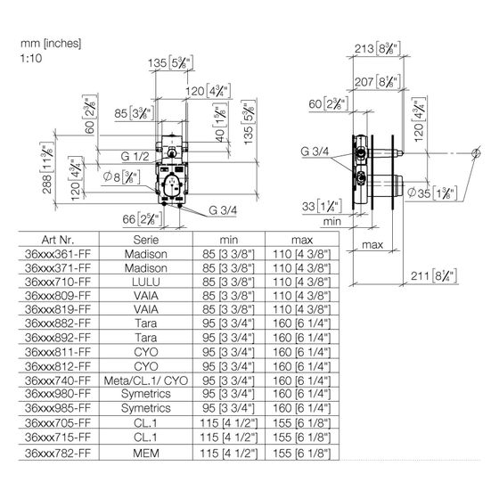 Dornbracht Unterputz-Thermostatmodul Xtool Messing bleifrei 1 Ventil 2x Anschluss IG 3/4