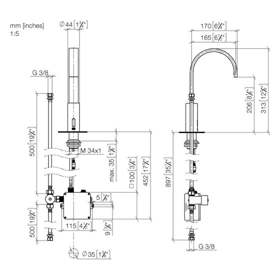 Dornbracht Waschtischarmatur Mem Touchfree, Standmontage, IR, starrer Ausl., Ausladung 165mm, max. 5,7l/min, Bronze gebürstet