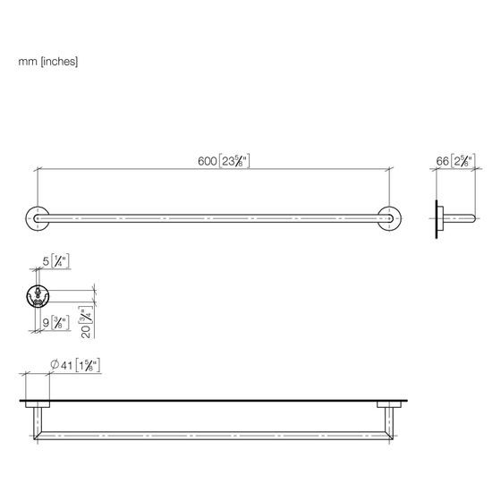 Dornbracht Badetuchhalter für Meta Stichmaß 600mm Breite 640mm, Dark Brass gebürstet PVD, 83060979-39