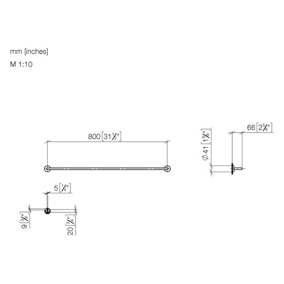 Dornbracht Badetuchhalter für Meta Stichmaß 800mm Breite 840mm, Dark Brass gebürstet PVD, 83080979-39