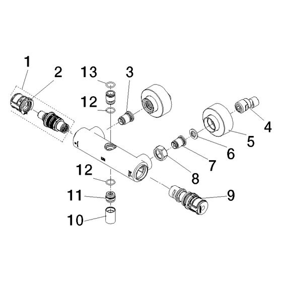 Dornbracht Anschluss für Thermostat Stand, mit Zwei-Wegeumstellung, 281x126x104mm, Platin gebürstet, 04170125000-06