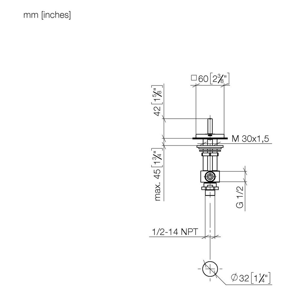 Dornbracht Seitenventil Mem, eckig, rechtsschließend, kalt, Rosette 60x60mm, Da... DORNBRACHT-20000782-43 4099477488356 (Abb. 3)
