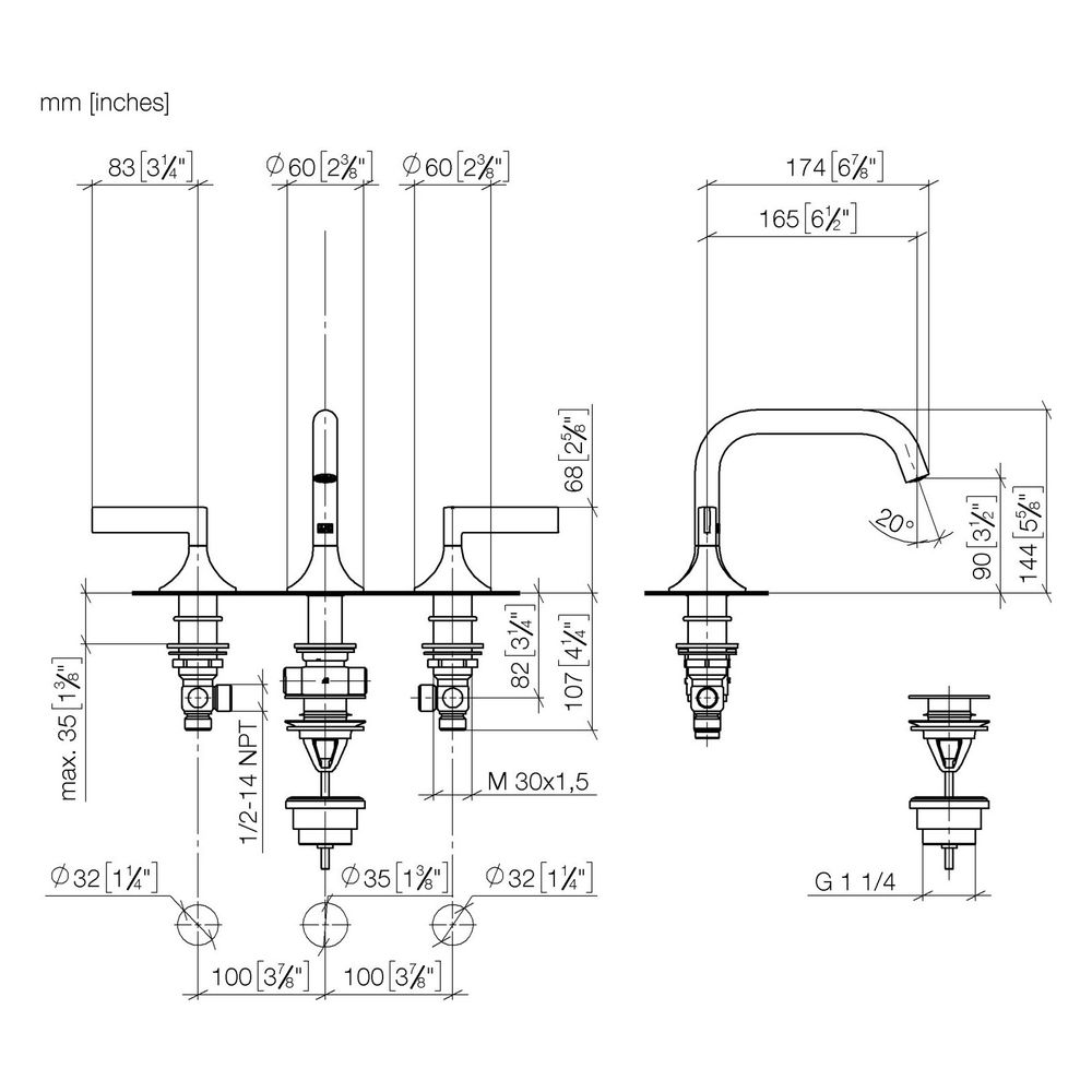 Dornbracht Waschtisch-Dreilochbatterie Vaia mit Ablaufgarnitur, 165mm, schwenkb... DORNBRACHT-20705819-43 4099477463117 (Abb. 3)