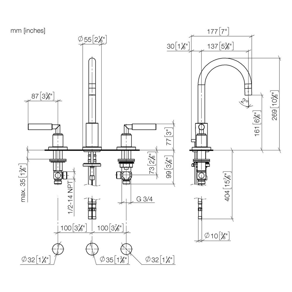 Dornbracht Waschtisch-Dreilochbatterie Tara mit Ablaufgarnitur, schwenkbar, 135... DORNBRACHT-20710882-39 4099477346403 (Abb. 3)