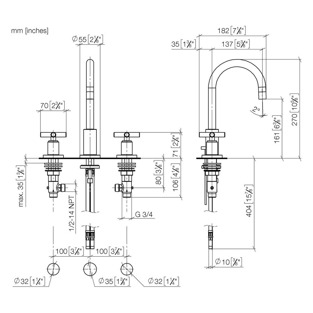 Dornbracht Waschtisch-Dreilochbatterie Tara mit Ablaufgarnitur, schwenkbar, 135... DORNBRACHT-20710892-39 4099477346427 (Abb. 3)