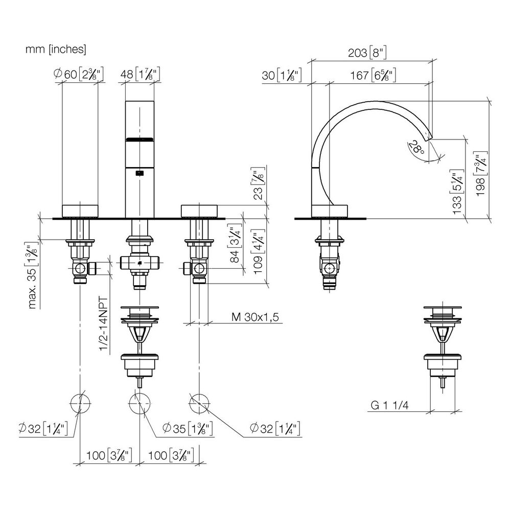 Dornbracht Waschtisch-Dreilochbatterie CYO mit Ablaufgarnitur Ausladung 167mm, ... DORNBRACHT-20713811-19 4099477128375 (Abb. 3)